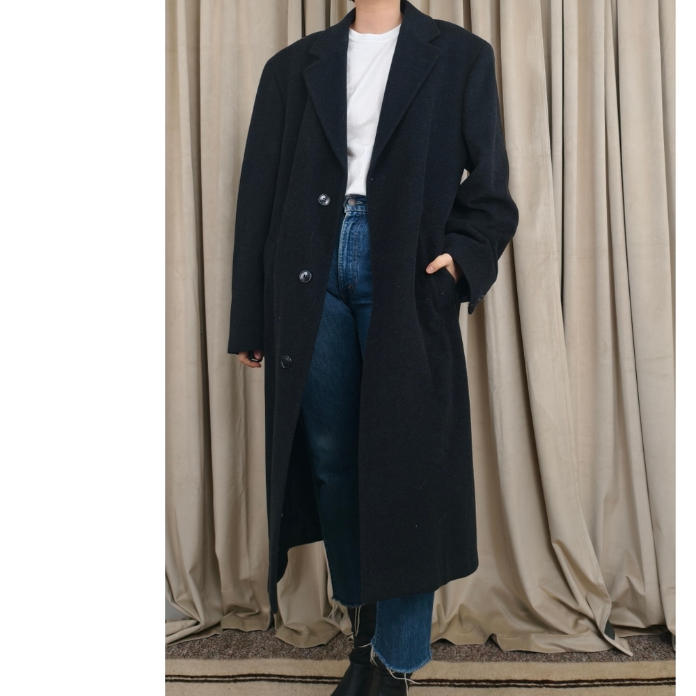 Vintsge Andrew Fezza Charcoal Dark Grey Cashmere Blend Full Length Overcoat